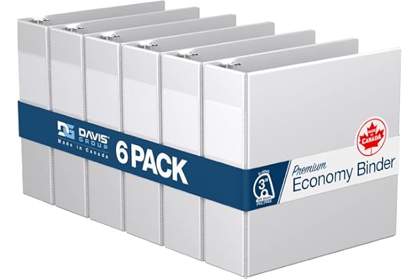 Premium Economy 3-Inch Binder, 3-Ring Binder for School, Office, or Home, Colored Binder Notebook, Pack of 6, D Ring, White