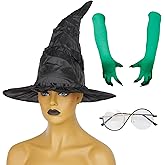 Askuang Witch Hat Set -Witch Costume Hat with Glasses, Gloves for Halloween Costume, Women Wizard Cosplay