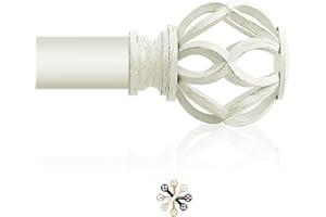 TVWOO White Decorative Farmhouse Curtain Rod:36-88"Adjustable Heavy Duty Single Window Curtain Rod for Bedroom Living Room,Antique White Boho Rustic Drapery Rods with Vintage Twist Finial Easy Install