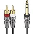 J&D 6.35mm TRS to Dual RCA Audio Cable, Copper Shell Heavy Duty 6.35mm 1/4 inch Male TRS to 2 RCA Male Stereo Audio Y Splitter Cable, 6 Feet