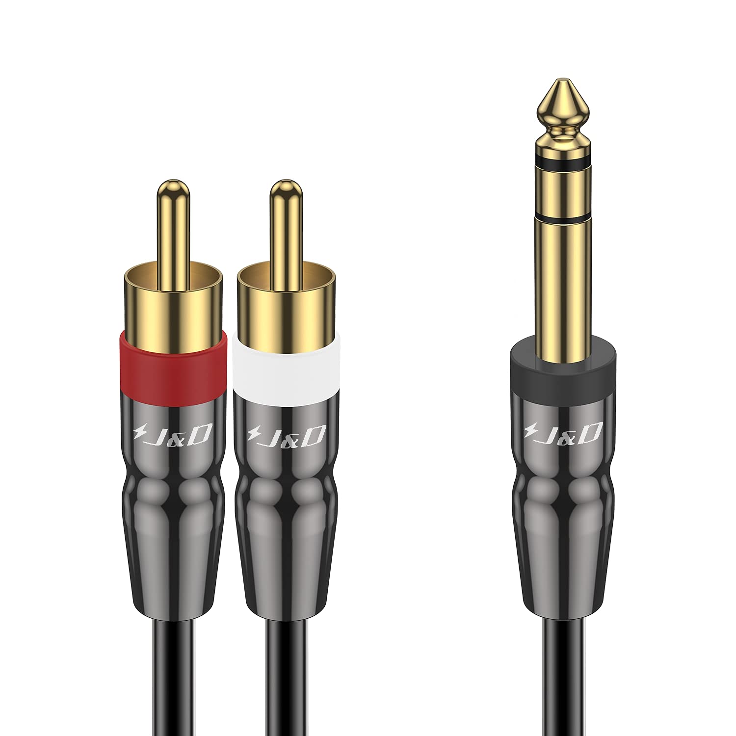 J&D 6.35mm TRS to Dual RCA Audio Cable, Copper Shell Heavy Duty 6.35mm 1/4 inch Male TRS to 2 RCA Male Stereo Audio Y Splitter Cable, 1.8 Meter