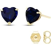 Galaxy Gold GG 14k Solid Gold Natural Heart-shaped Sapphire Stud Earrings