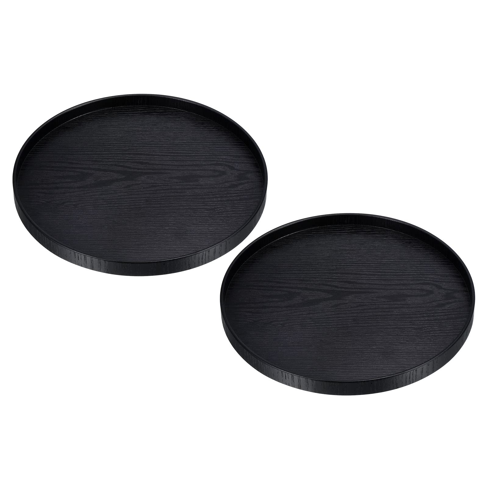 PATIKIL Wood Serving Tray 12 Inch, 2 Pack Round Decorative Platter for Home Decor Kitchen Table Candle Holder, Black
