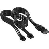 Corsair Elite Premium Type 5 Individually Sleeved 2X 8-Pin to PCIe 12V-2x6 600W PSU Cable &ndash; Triple-Mesh Paracord Sleeve, Low-Profile Cable Combs, Compatible Type 5 PSUs &ndash; Black