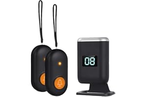 PILSAMAS Caregiver Pager Wireless Call Button for Elderly, Alert Button for Seniors at Home with Vibration, LED Display, Mute, 1000FT Range- Life Alert Systems For Seniors No Monthly Fee, Panic Button