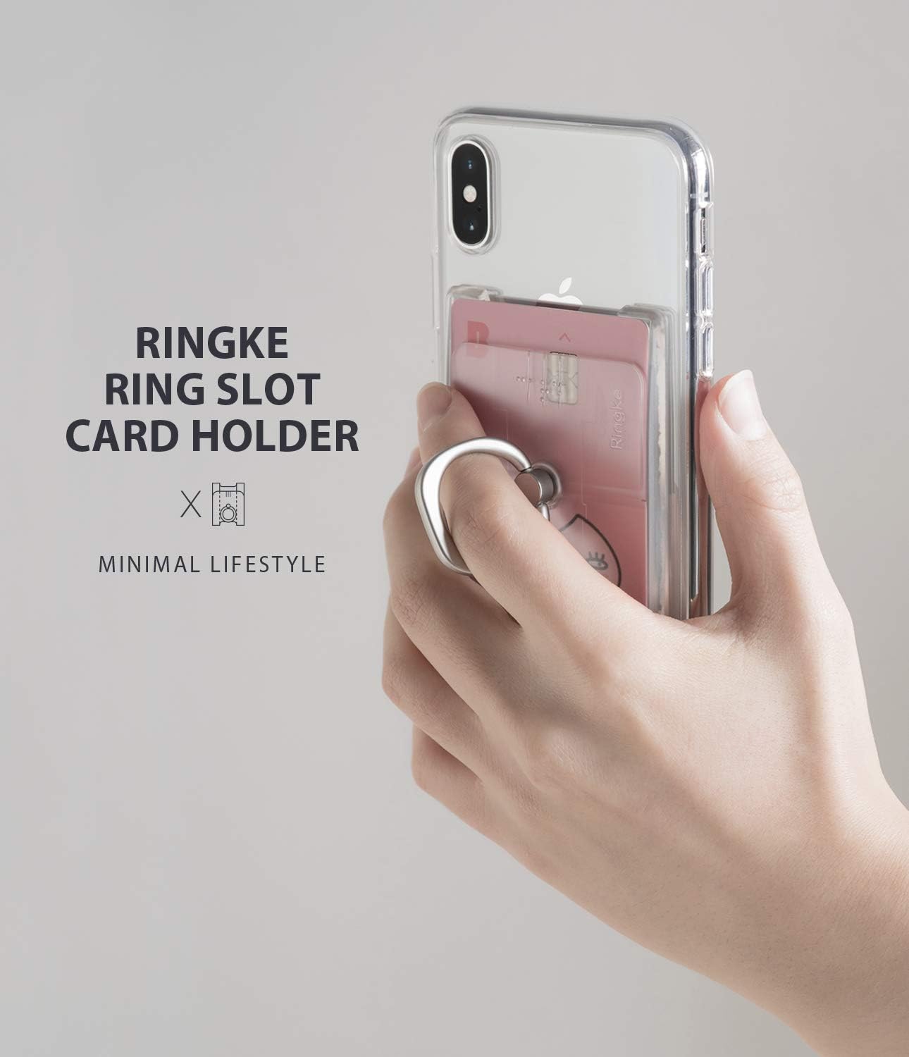 Ringke Ring Slot Card Holder [Peach Pink] Slim Hard Premium PC Credit ...