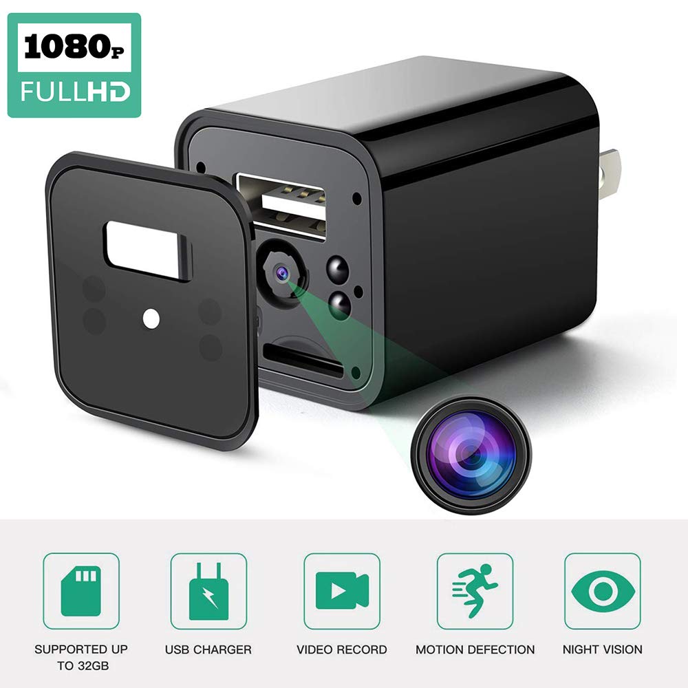 Hidden Camera Adapter,KKWEEKLY 1080P HD USB Wall Charger Camera Motion Detection Loop Recording for Protection at Home and Office