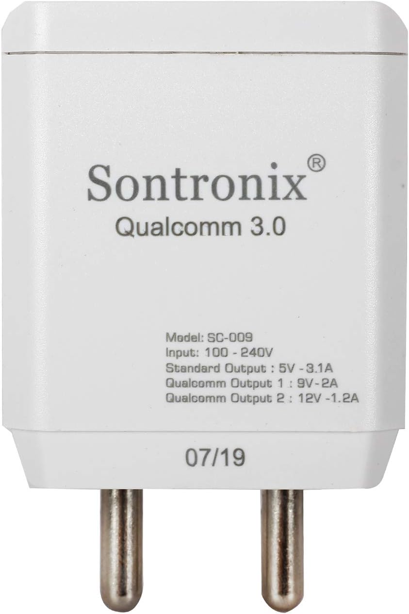 sontronix® qualcomm quick charge 3.0amp, 18w usb charger adapter - rapid charge ultra power qc 3.0 usb wall charger adapter for all ios and android devices (data cable not included)- White
