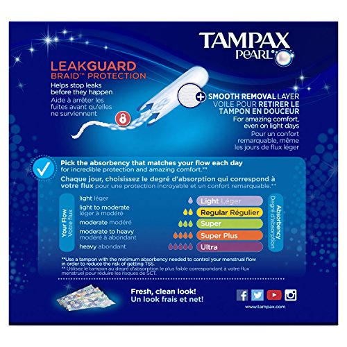 Tampax Regular/Super Absorbency Pearl Plastic Tampons Duo Pack, 34 Count