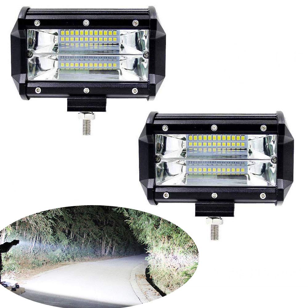 2PCS White 72W 24 Led Light Bar Off Road Driving Work Spot Beam Fog Lights Driving Light Lamp for Jeep Truck Motorcycle Van Wagon ATV SUV Pickup Marine Boat