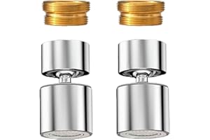 RQJLZ 2 Pcs Faucet Aerator, Swivel Kitchen Sink Faucet Aerator, 50° Angle Twist, Dual-function 2-Flow Sprayer Faucet Head, Sink Attachement, Faucet Replacement Part 55/64'' Female Thread, Chrome