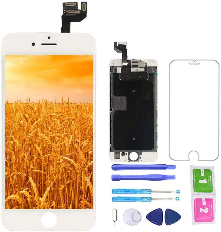 Screen Replacement for iPhone 6S White Kit LCD Display and Touch Screen Digitizer for A1633, A1688, A1700 w/Proximity Sensor, Ear Speaker, Front Camera and Repair Tools