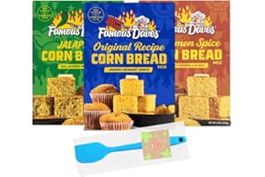 RAW EARTH COLORS PLANT. GROW. LOVE. Famous Dave's Cornbread Muffins Mix Bundle, 3 Pack (Original, Jalapeno, Cinnamon Spice), with Raw Earth Colors Spatula