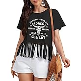 Western Shirt for Women Vintage Cowgirl Fringe T-Shirt Short Sleeve Rodeo Country Tee Tops