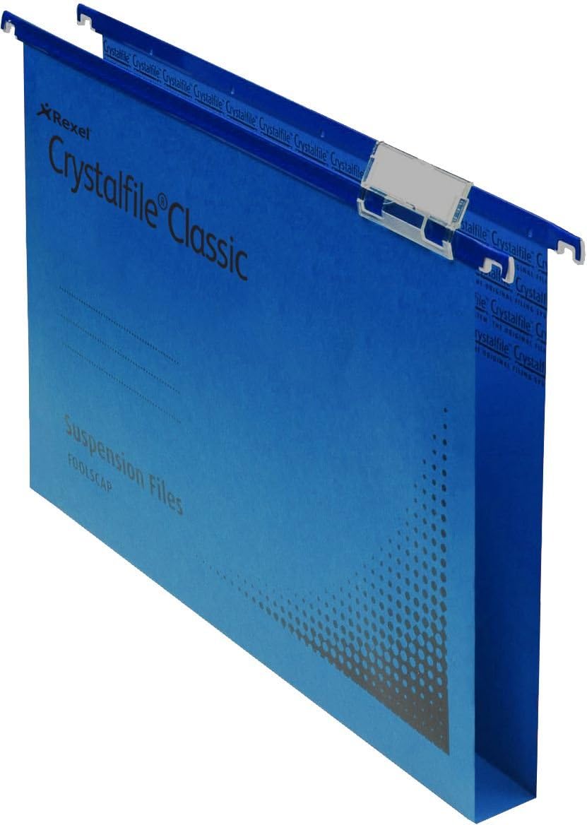 Rexel A4 Suspension Files with Tabs and Inserts for Filing Cabinets 15 mm V base, 100 Percent Recycled Manilla, Blue