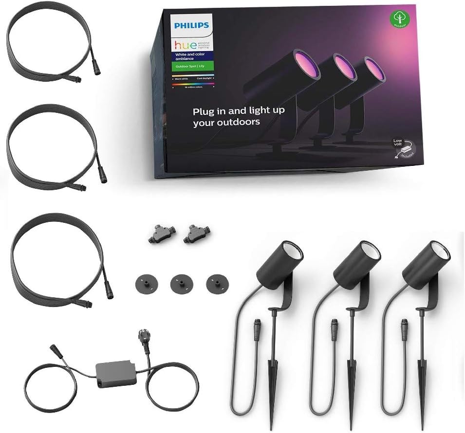 Philips Hue Lily White and Colour Ambiance Smart LED (Base Kit, 3 Lily), Outdoor Lighting Spotlight, Requires Hue Bridge - Image 4