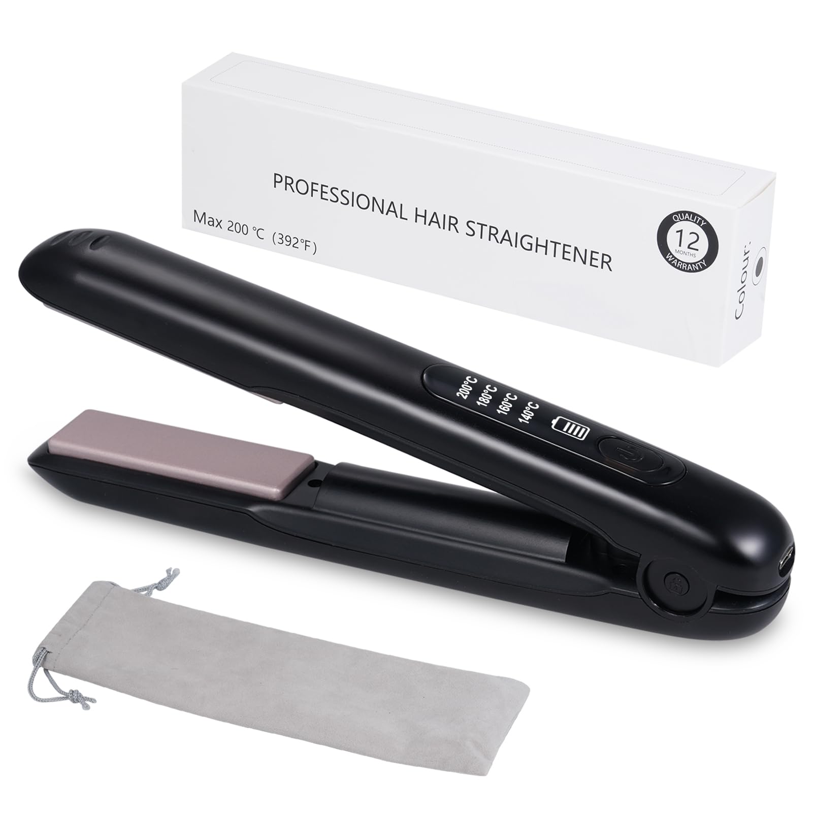 Cordless Hair Straighteners with Safety Lock and LCD Display Adjustable Temperature 140°C-200°C Mini Hair Straighteners for Short Hair 30s Fast Heating Travel Hair Straightener Type-C Rechargeable