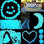 Outee 300 PCS Glow Pebbles Stones Glow in the Dark Stones Garden Decor Glow Gravel Stones for Garden Walkway, Man-made, Blue