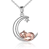 Sterling Silver Fox/Frog Necklace for Women Origami Fox/Frog Moon Necklace Gifts for Women Mom
