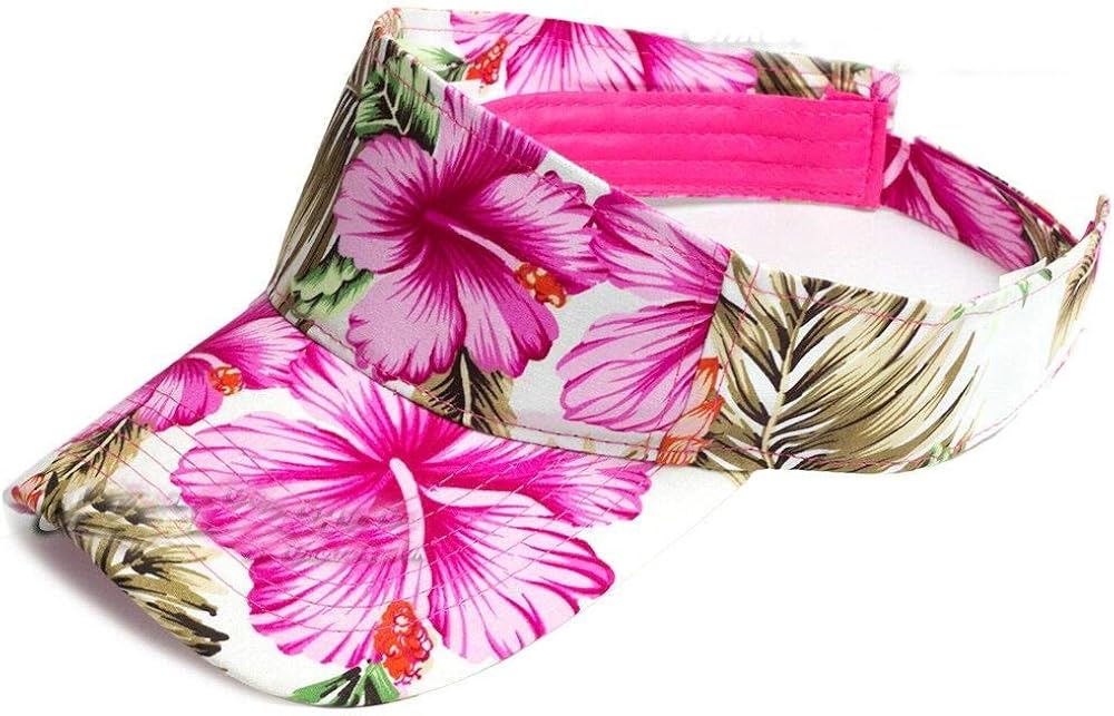 Pink Sun Visor Cap Hawaii Tropical Floral Hat Adjustable Sports Golf