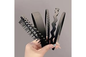 5PCS Non Slip Plastic Headbands for Women and Girls Wide Head Bands with Teeth Black Blue White Coffee Pink Green Hair Bands 