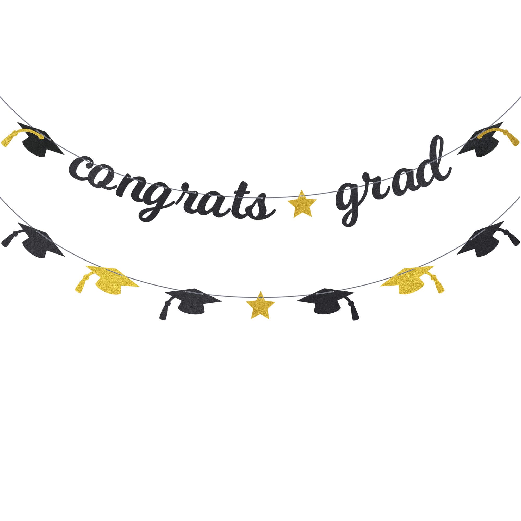 Pargleev Glitter Congrats Grad Banner 2025 Graduation Congratulations Party Decorations Black Gold