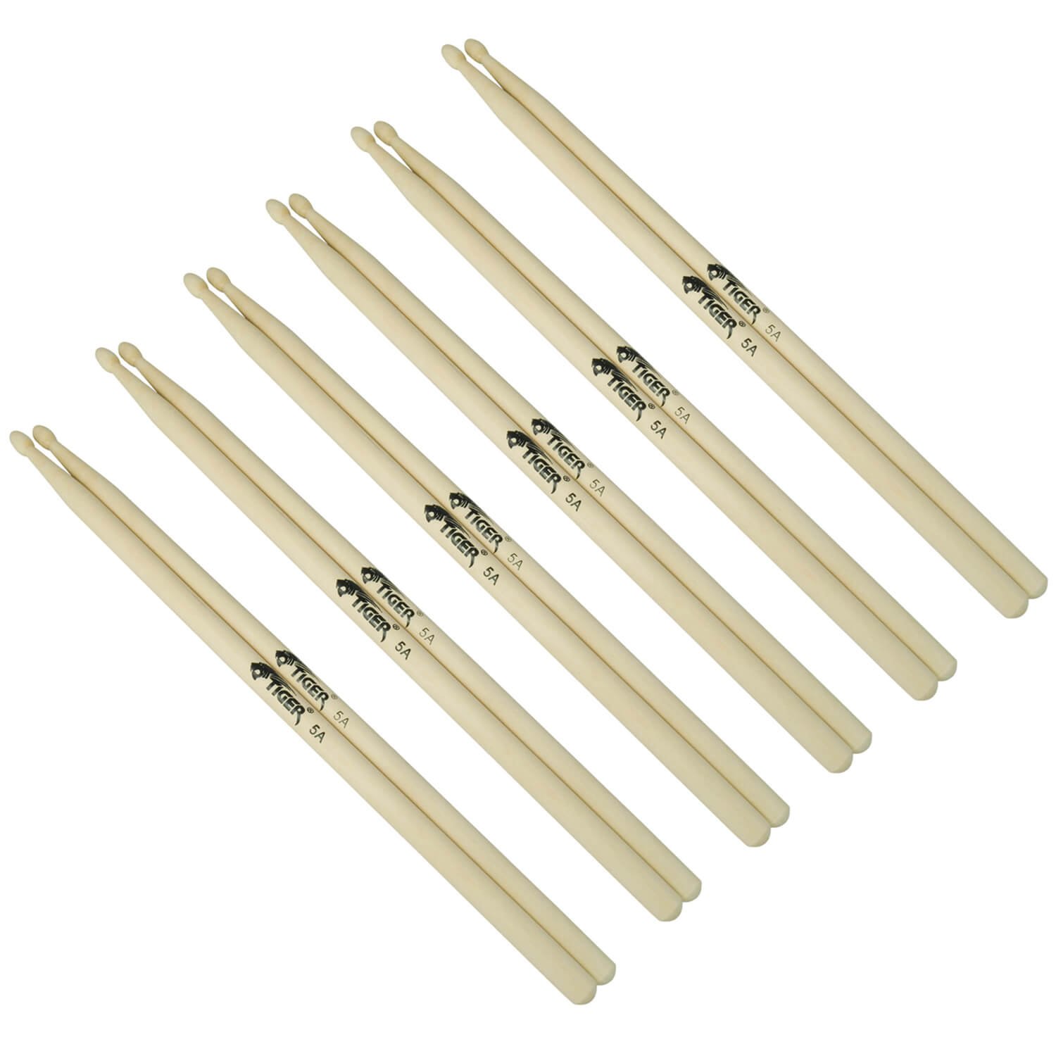 TIGER TDA83-5A-6 5A Maple Drumsticks with Wooden Tips - Pack of 6 Pairs