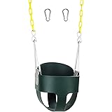 High Back Full Bucket Toddler Swing Seat with Plastic Coated Chains and Carabiners for Easy Install- Green