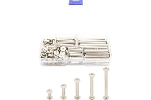 LBY 100pcs Phillips Chicago Screws, M5 x 10/20/30/40/50mm Binding Screw Posts, Book Screws, Binding Barrels and Screws Assortment Kit for Leather Saddles, Purses, Belt Repair, Nickel-Plated