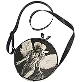 Cowgirl with Wings Round Mini Crossbody Bag Womens Beauty with Adjustable Strap Shoulder Bag Walk the dog Canvas Messenger Purse