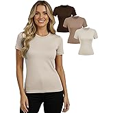winkbay Women's 3 Pack Crew Neck T Shirts Summer Casual Short Sleeve Fitted Basic Tee Tops