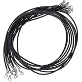 Hobbspring 10pcs Black Genuine Leather Cord Necklace 16 inch Rope Chain Necklace with Stainless Steel Clasp Waxed Necklace Cord for Women and Men Necklace Jewelry Making Supplies