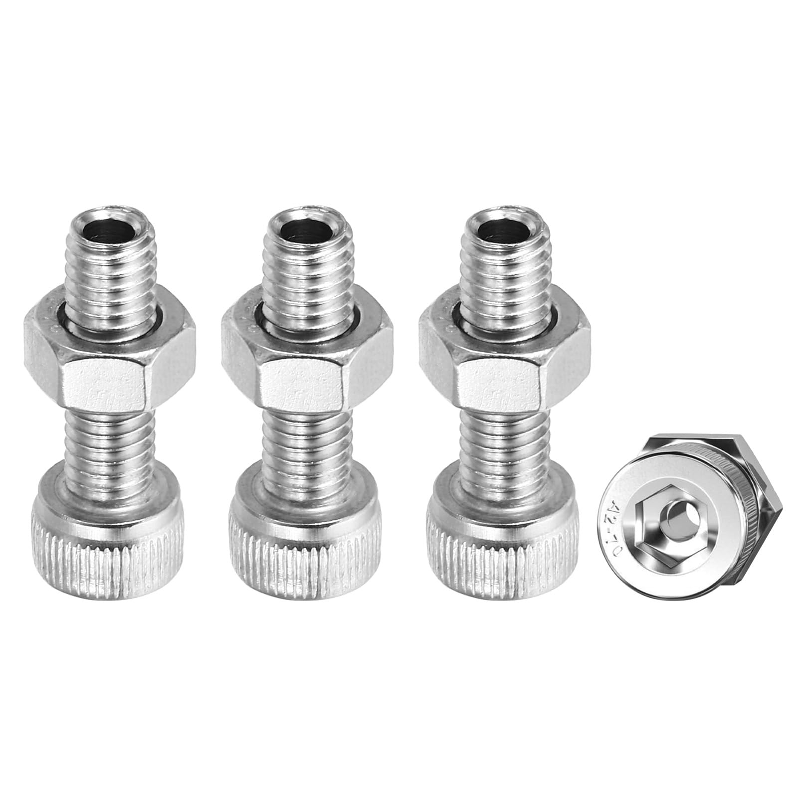 PATIKIL M6x20mm 304 Stainless Steel Hollow Bolt, 4 Set Cylindrical Hexagon Socket Screw Nut Kit Lamp Threading Screws Through Hole Fasteners