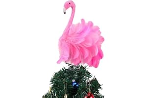 MONYPLAY Pink Flamingo Christmas Tree Topper Artificial Feather Flamingo Christmas Tree Top with Spring Base Christmas Decorations Indoor Outdoor (Treetop, 30 * 30cm/12 * 12inch)