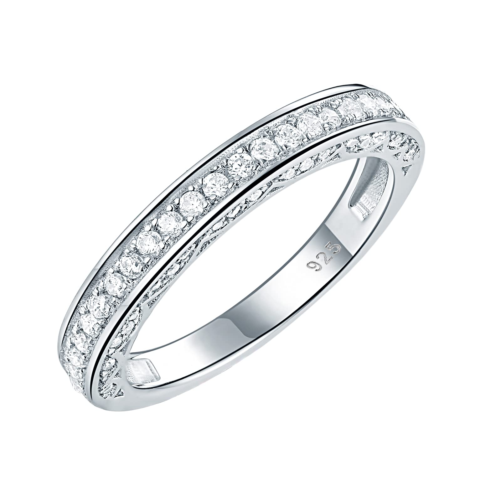 SHELOVES Eternity Rings for Women 925 Sterling Silver Rings Stacking Wedding Band White Round CZ Sz T 1/2