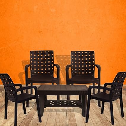 Italica Furniture - Armchair and Table Combo - Indoor and Outdoor Furniture Set (9408 & 9503, Brown, Set of 4 Chairs)