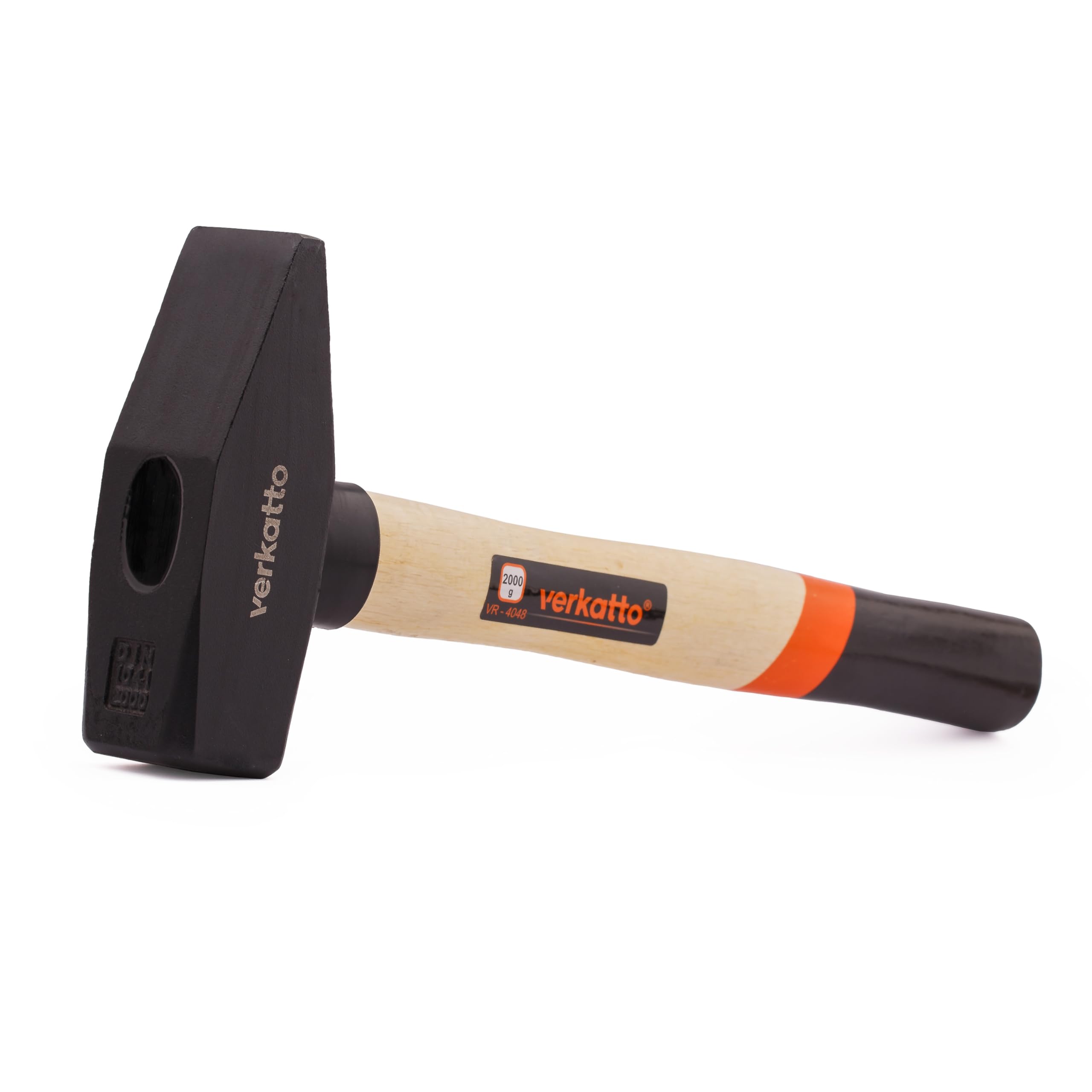 Mivos 2000g Engineer's Hammer with Forged Steel Head and Wooden Handle - 2000g Head Weight - DIN 1041 Compliant