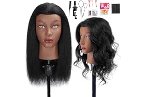 16" MQHIHI Mannequin Head Human Hair, 100% Real Hair Cosmetology Manikin Doll Head for Hairdresser Practice Braiding with Free Clamp Holder and Tools (16 Inch)