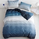 Wellboo Blue White Gradient Comforter Sets Queen Solid Ocean Sea Blue Bedding Comforters Cotton Modern Plain White and Sky Blue Gradient Soft Quilts Farmhouse Abstract Art Watercolor Comforters Warm