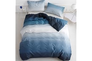 Wellboo Blue White Gradient Duvet Cover Twin Solid Ocean Sea Blue Bedding Cover Sets Modern Plain White and Sky Blue Gradient Soft Quilt Covers Farmhouse Abstract Art Watercolor Blue Duvet Covers