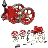KAROYD Hit and Miss Engine Model, HM-01 4-Stroke Horizontal Hit and Miss Internal Combustion Engine (Red, Metal, Kit Version)