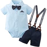 YUEMION Infant Baby Boy Clothes Gentleman Outfits Suits Summer Short Sleeve Bowtie Bodysuit Shirts + Suspender Shorts(0-24M)