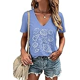 Women's T-Shirts V-Neck Flowers Tee Funny Summer Vacations Beaches Graphic Shirts Short Sleeve T Shirt
