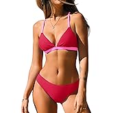 CUPSHE Bikini Set for Women Two Piece Swimsuits V Neck Low Rise Crisscross Back Self Tie Spaghetti Straps
