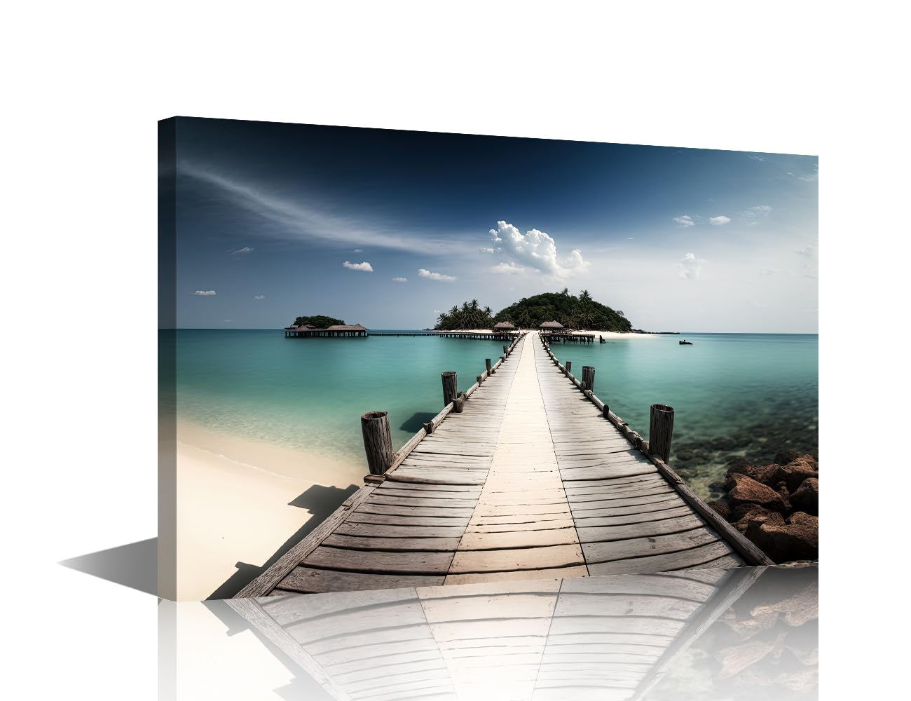 TISHIRON Wall Art Decor Painting on Canvas Sea Pictures for Home Walls Beach Office Wall Art Framed Island Modern Artwork for Living Room Bedroom, 24x16in