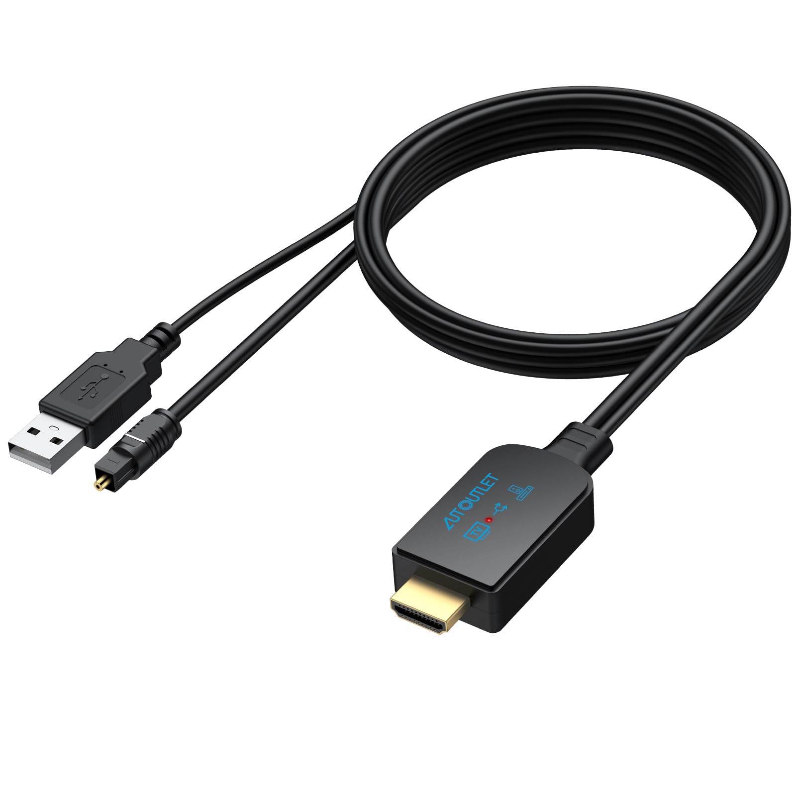 AUTOUTLET HDMI eARC/ARC Audio Extraktor, 192kHz eARC ARC zu Optisch Konverter, All-in-One 150cm Audio Extractor Adapterkabel unterstützt Dolby DTS 5.1 PCM 2.0 für TV zu Soundbar Lautsprecher Heimkino