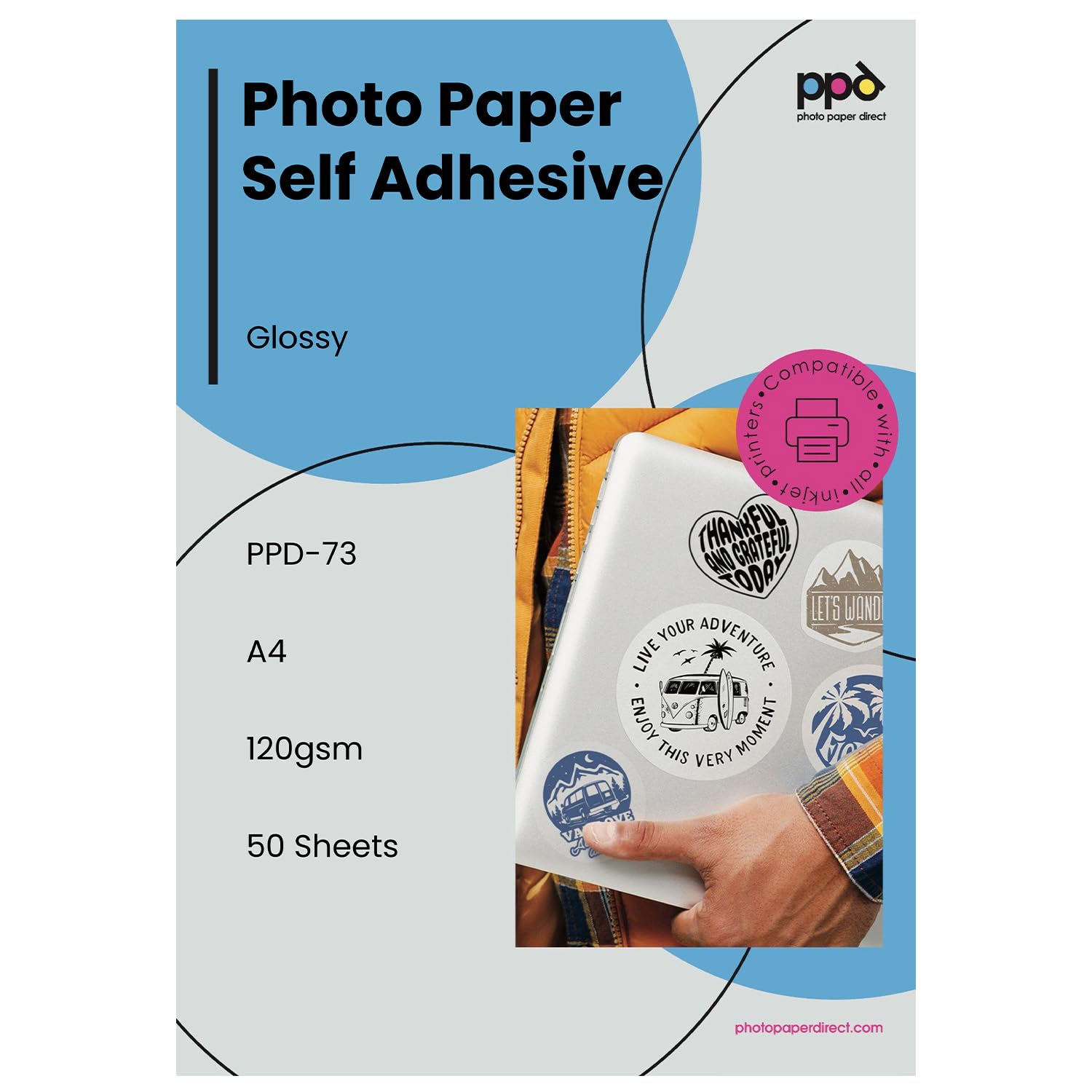 PPD 50 Sheets A4 Inkjet Glossy Photo Sticker Paper 120gsm True Photographic Quality PPD-73-50