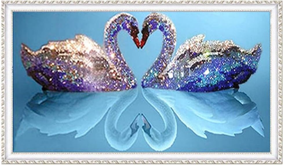 Diamond Painting Kits for Adults Partial Drill Crystal Rhinestone Embroidery Cross Stitch Arts Craft Canvas Wall Decor Love Couple Swan 19.68 x 10.62 Inches