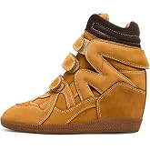 Dsevht Hidden Wedge Sneakers for Women High Top Fashion Sneaker Suede High Heel Platform Tennis Triple Strappy Band Casual Vintage Dressy Comfy Campus Trendy Retro Sneaker