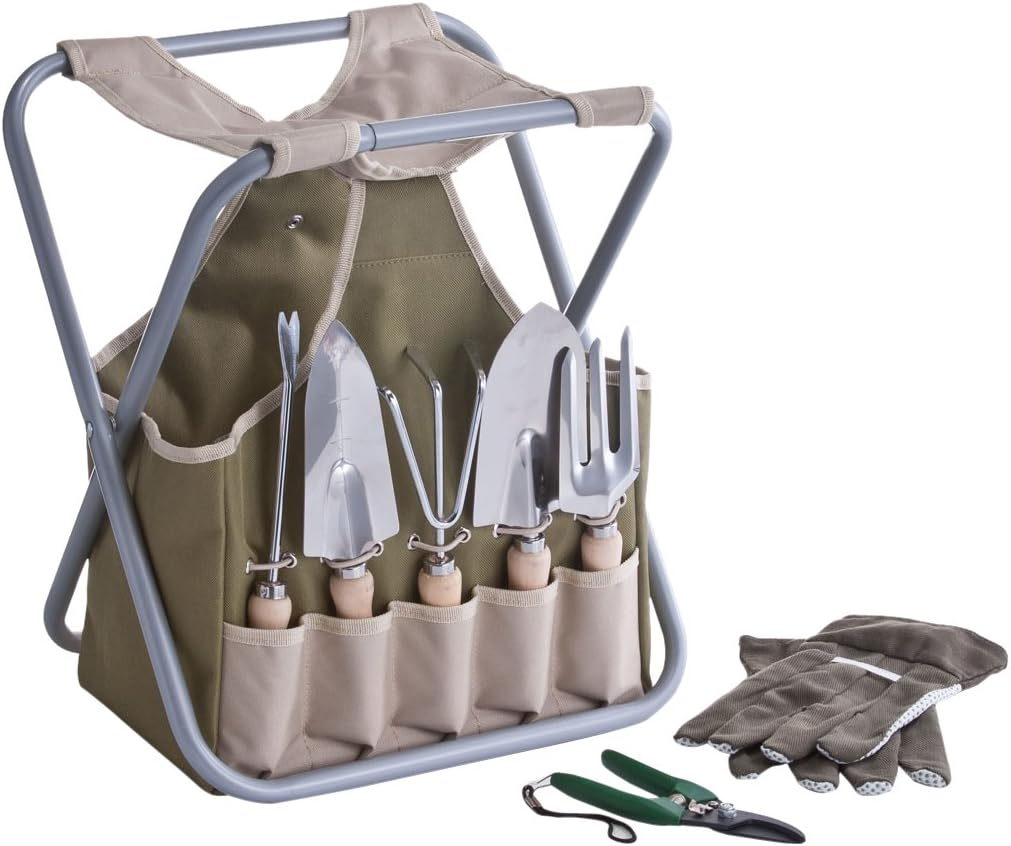 Zeller 16003 9-Piece 30 x 19 x 40 cm Garden Set with Basket and Stool Polyester/Metal/Wood